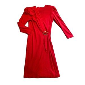 Vintage New York Dress In Red Secretary fitted VTG 10P USA 70s